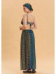 Navy Blue Long Skirt with Elastic Waist and Deep Slit 4502